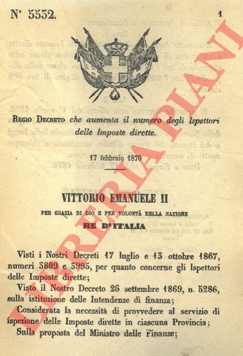 che aumenta il numero degli Ispettori delle Imposte dirette.