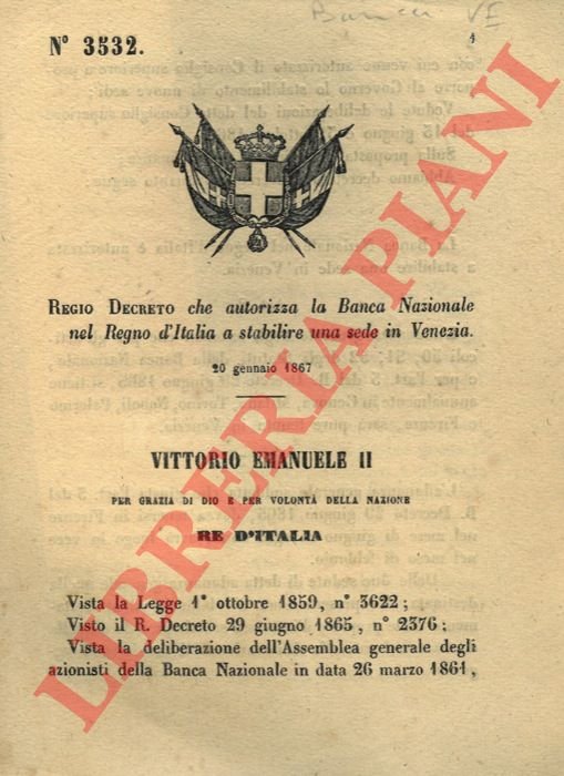 che autorizza la Banca Nazionale nel Regno d'Italia a stabilire …