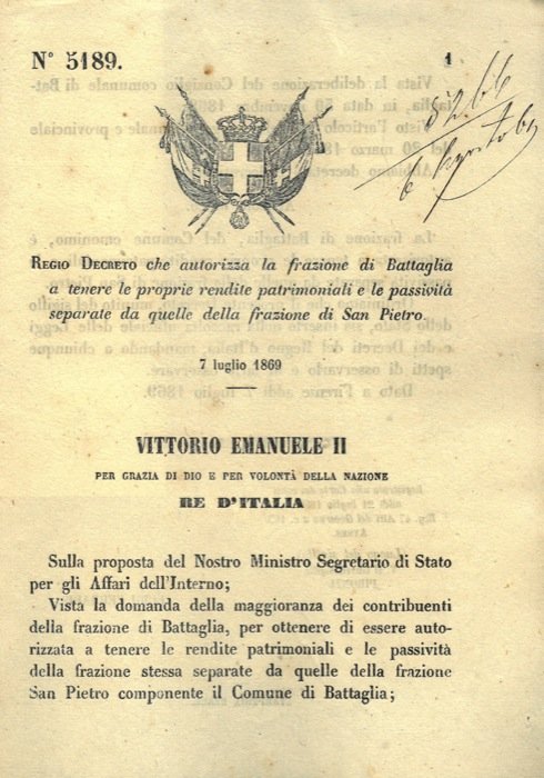 che autorizza la frazione di Battaglia a tenere le proprie …