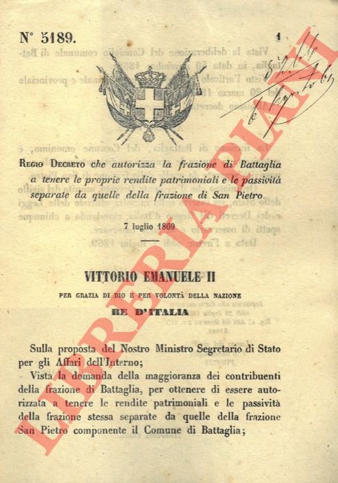 che autorizza la frazione di Battaglia a tenere le proprie …