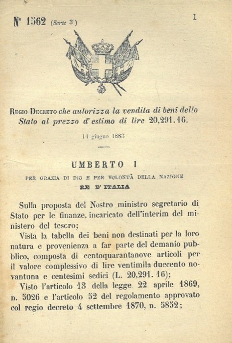 che autorizza la vendita di beni dello Stato al prezzo …
