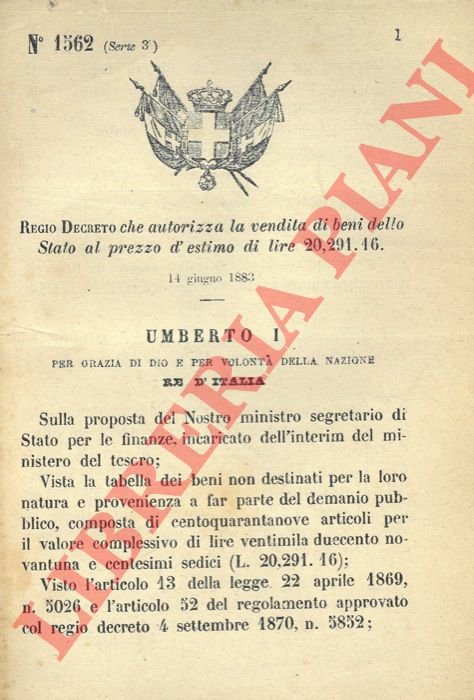 che autorizza la vendita di beni dello Stato al prezzo …