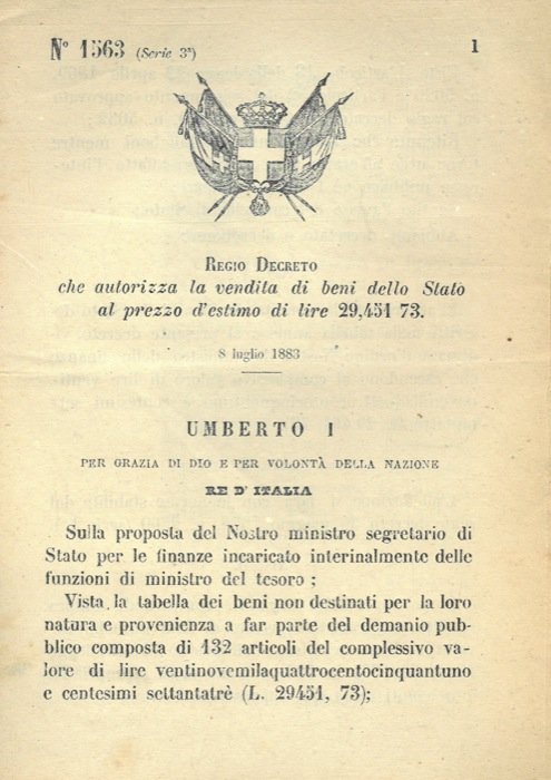 che autorizza la vendita di beni dello Stato al prezzo …