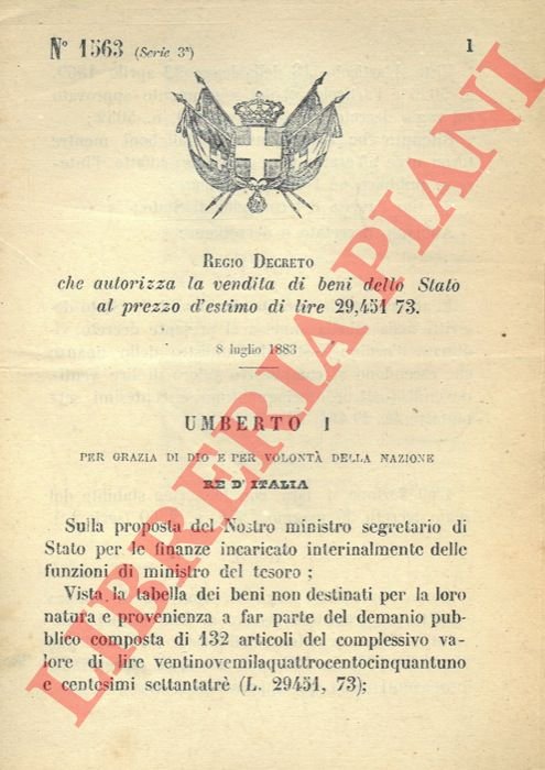 che autorizza la vendita di beni dello Stato al prezzo …
