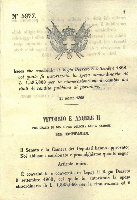che convalida il Regio Decreto 3 settembre 1868, col quale …