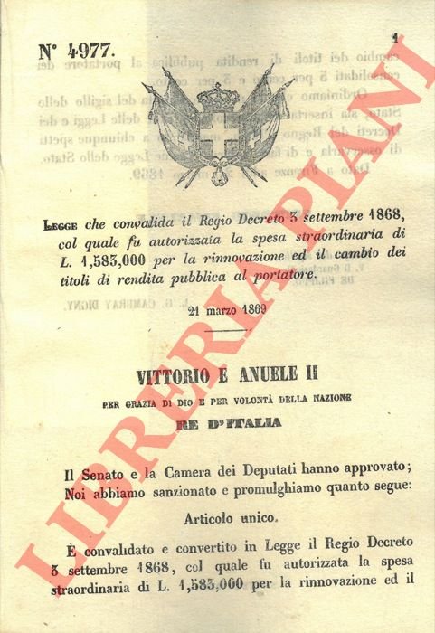 che convalida il Regio Decreto 3 settembre 1868, col quale …