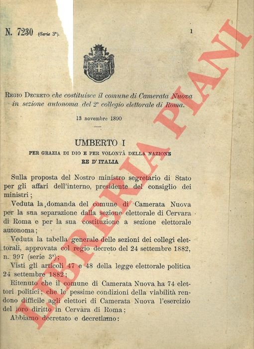 che costituisce il comune di Camerata Nuova in sezione autonoma …