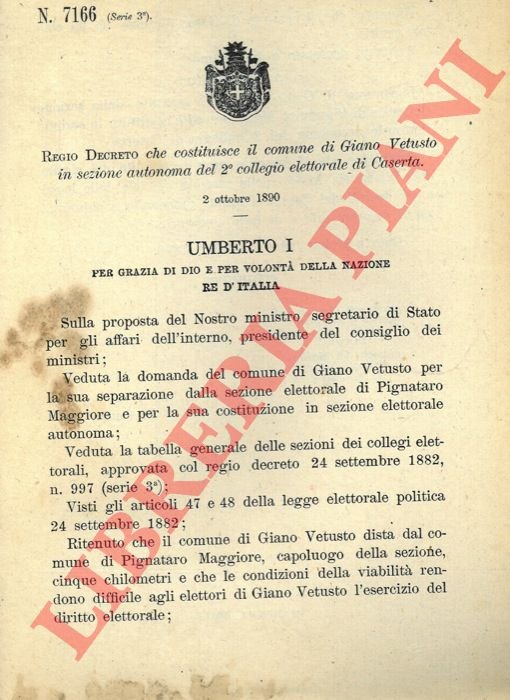 che costituisce il comune di Giano Vetusto in sezione autonoma …