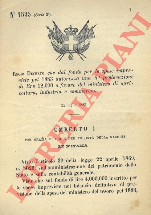 che dal fondo per le spese impreviste pel 1883 autorizza …