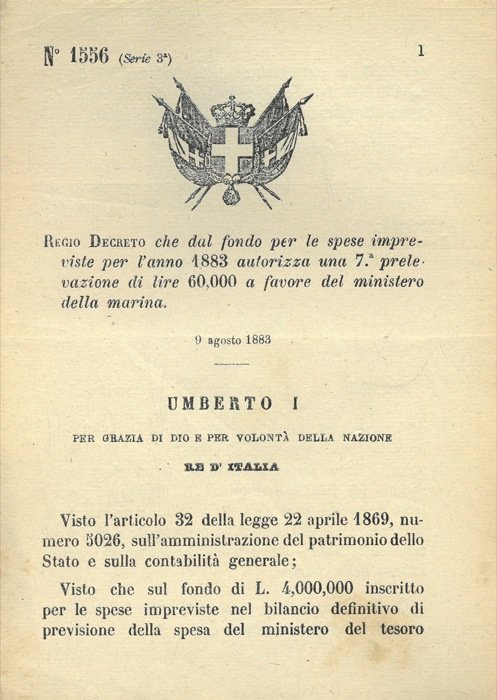 che dal fondo per le spese impreviste per l'anno 1883 …