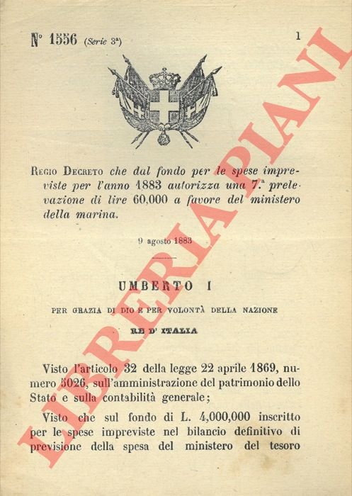 che dal fondo per le spese impreviste per l'anno 1883 …