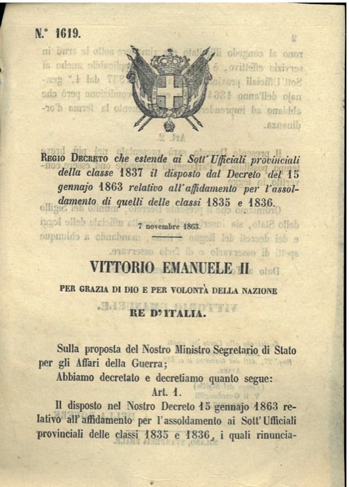che estende ai Sott'Ufficiali provinciali della classe 1837 il disposto …