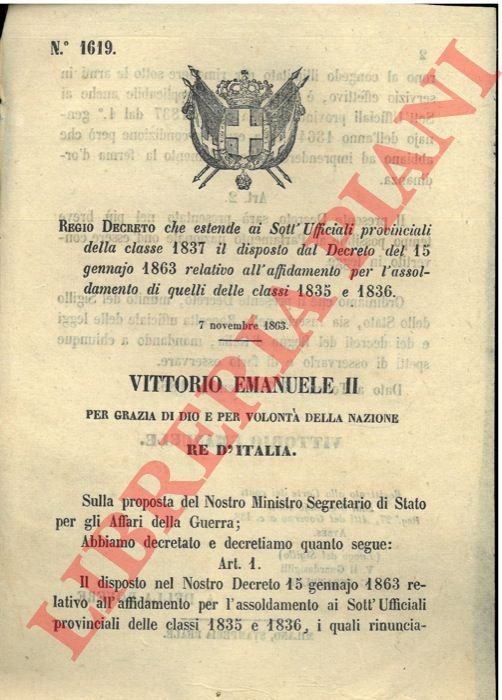 che estende ai Sott'Ufficiali provinciali della classe 1837 il disposto …