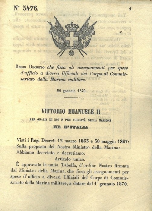 che fissa gli assegnamenti per spese d'ufficio a diversi Ufficiali …