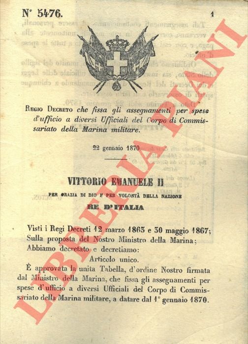 che fissa gli assegnamenti per spese d'ufficio a diversi Ufficiali …