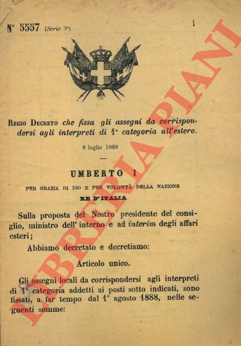 che fissa gli assegni da corrispondersi agli interpreti di 1a …