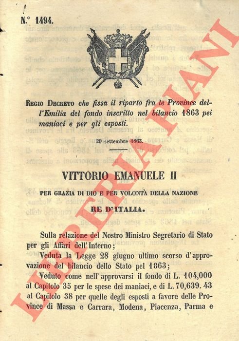 che fissa il riparto fra le provincie dell'Emilia del fondo …