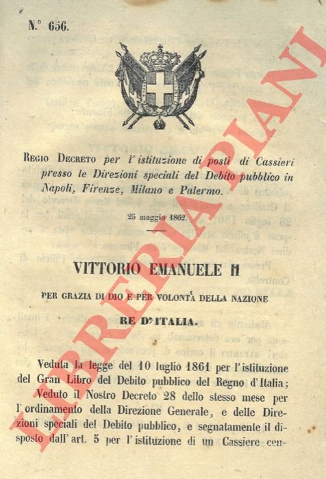 che istituisce dei posti di cassieri presso le Direzioni speciali …