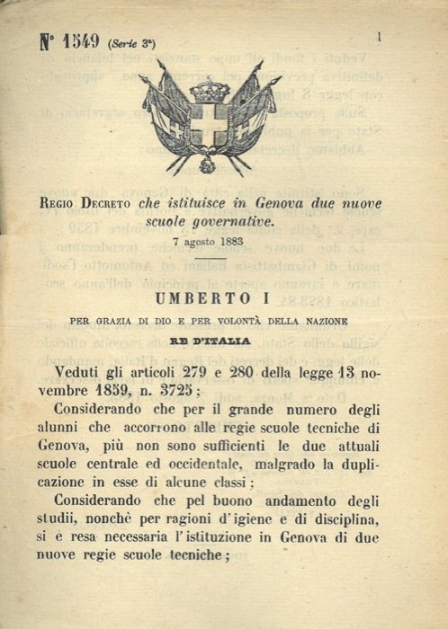 che istituisce in Genova due nuove scuole governative.