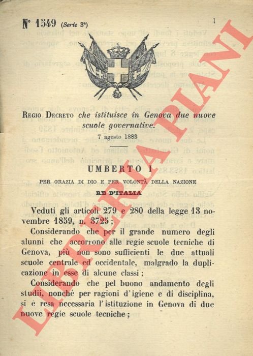 che istituisce in Genova due nuove scuole governative.