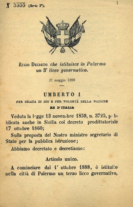 che istituisce in Palermo un 3° liceo governativo.