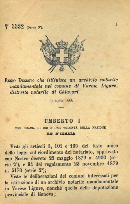 che istituisce un archivio notarile mandamentale nel comune di Varese …