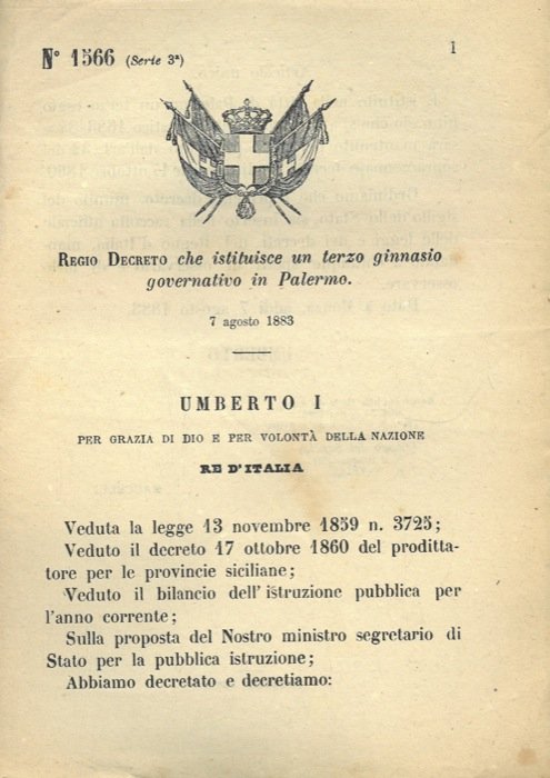 che istituisce un terzo ginnasio governativo in Palermo.