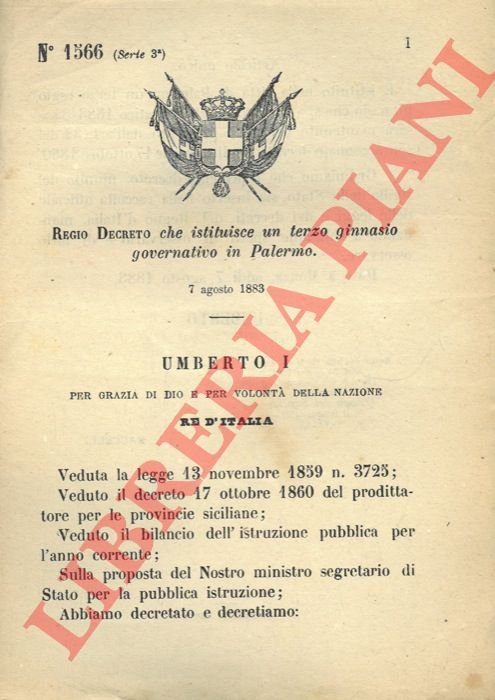 che istituisce un terzo ginnasio governativo in Palermo.