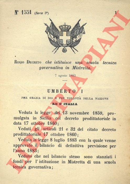 che istituisce una scuola tecnica governativa in Mistretta.