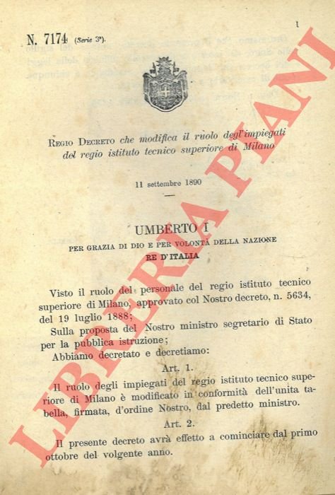 che modifica il ruolo degl'impiegati del regio istituto tecnico superiore …