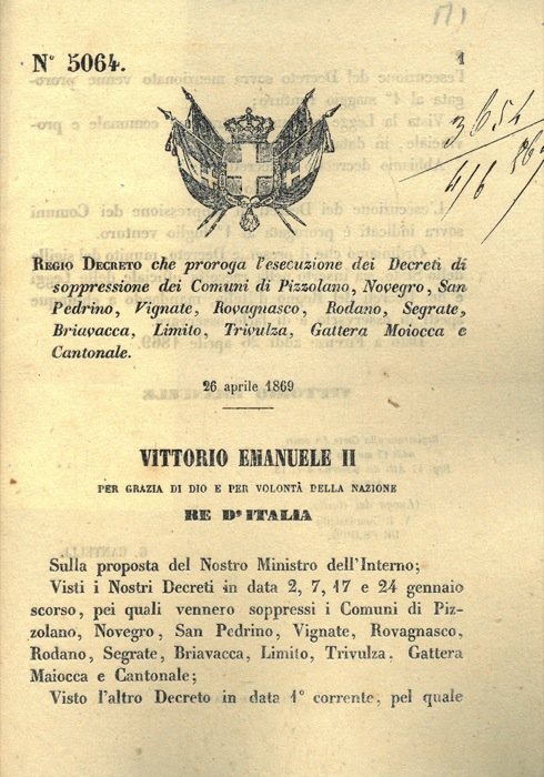 che proroga l'esecuzione dei Decreti di soppressione dei Comuni di …