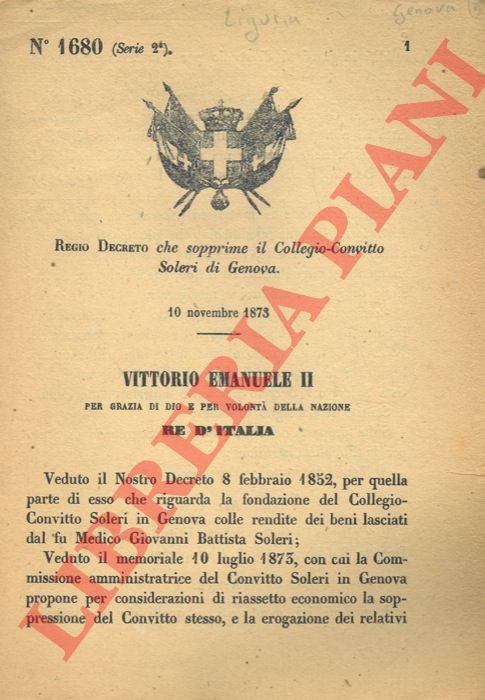 che sopprime il Collegio-Convitto Soleri di Genova.