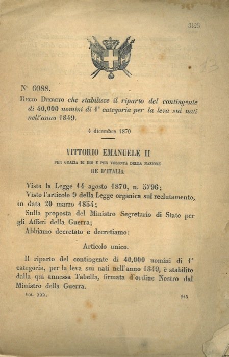 che stabilisce il riparto del contingente di 40,000 uomini di …