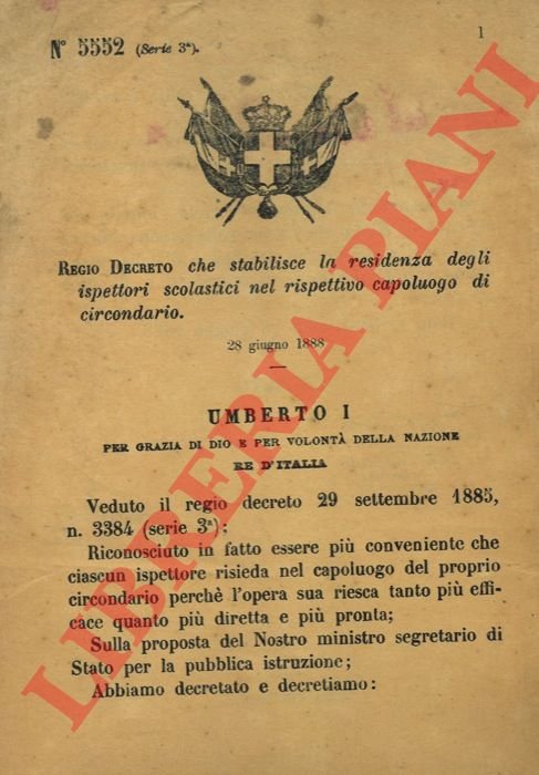 che stabilisce la residenza degli ispettori scolastici nel rispettivo capoluogo …