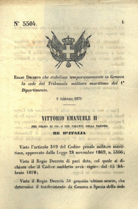 che stabilisce temporaneamente in Genova la sede del Tribunale Militare …