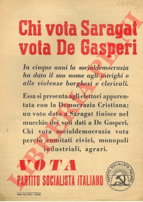 Chi vota Saragat vota De Gasperi.