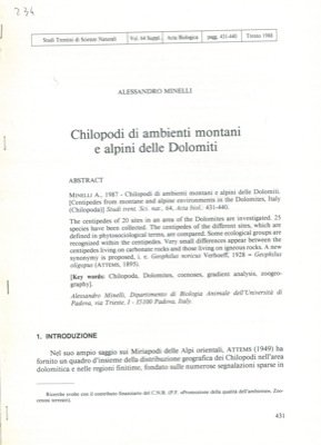 Chilopodi di ambienti montani e alpini delle Dolomiti.