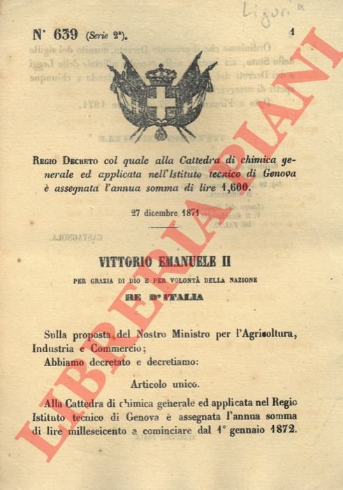 col quale alla Cattedra di Chimica generale ed applicata nell'Istituto …