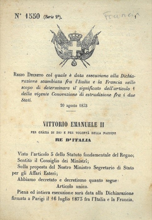 col quale é data esecuzione alla Dichiarazione scambiata fra l'Italia …