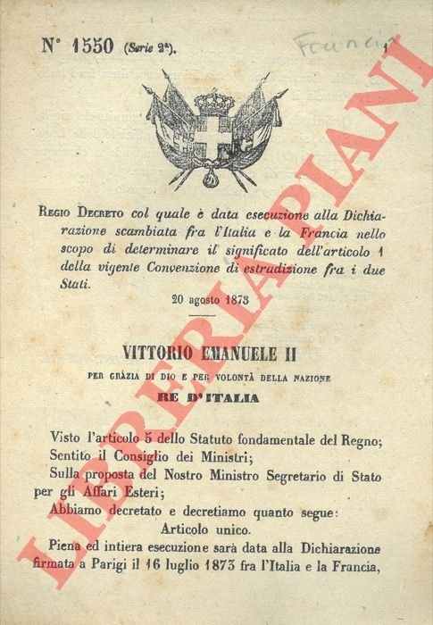 col quale é data esecuzione alla Dichiarazione scambiata fra l'Italia …