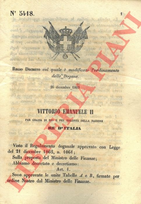 col quale è modificato l'ordinamento delle Dogane.