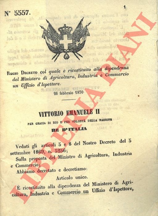 col quale è ricostituito alla dipendenza del Ministero di Agricoltura, …