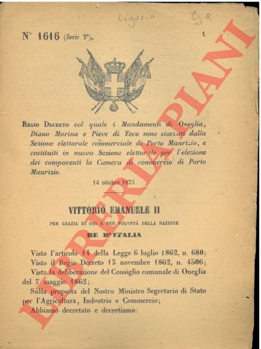 col quale i Mandamenti di Oneglia, Diano Marina e Pieve …