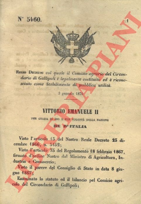 col quale il Comizio agrario del Circondario di Gallipoli è …