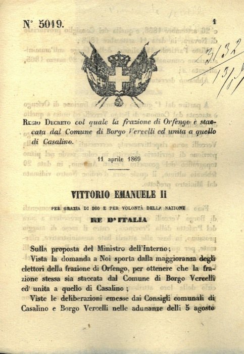 col quale la frazione di Orfenge è staccata dal Comune …