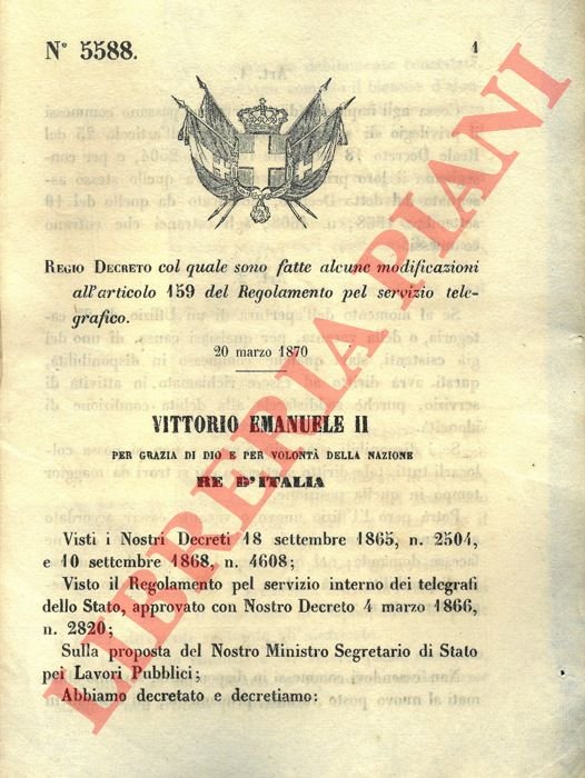 col quale sono fatte alcune modificazioni al Regolamento pel servizio …