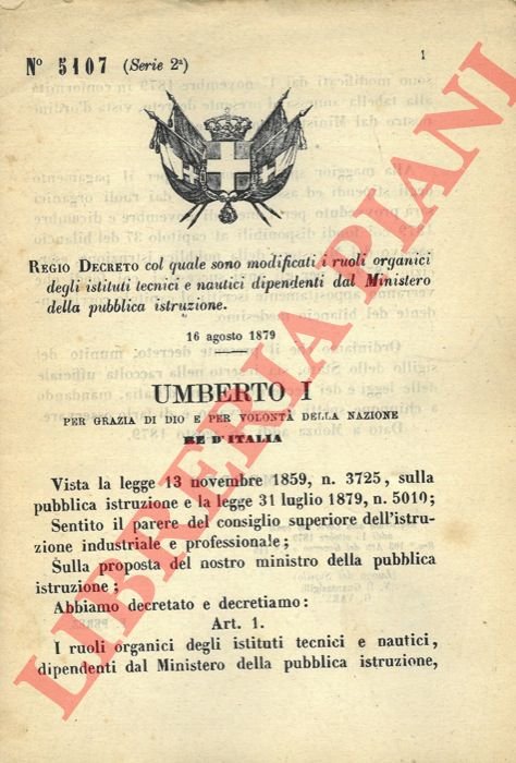 col quale sono modificati i ruoli organici degli Istituti Tecnici …