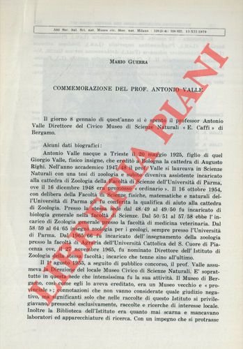 Commemorazione del Prof. Antonio Valle.