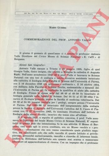 Commemorazione del Prof. Antonio Valle.