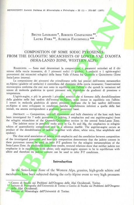 Composition of some sodic pyroxenes from the eclogitic micaschists of …